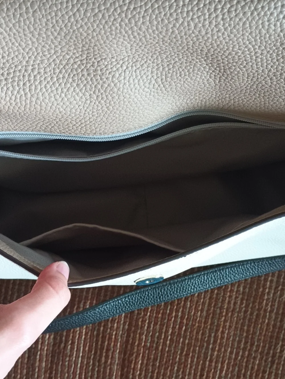 kate spade Two-Tone Leather Crossbody in Taupe and Cream with Black Strap